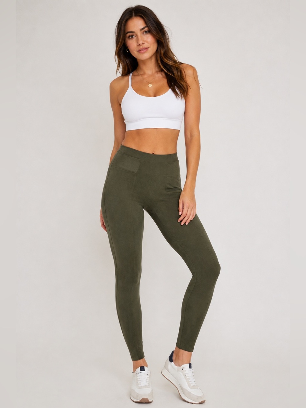 Spanx Faux Suede Leggings Olive Green XL Shaping Slimming Casual Minimalist